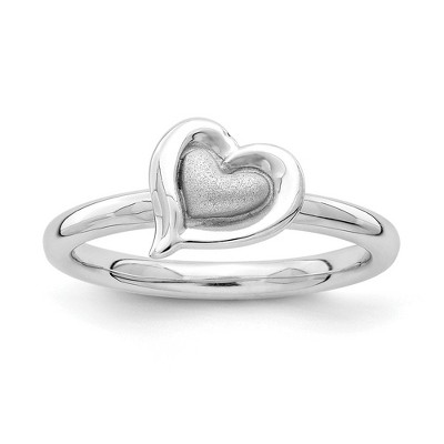 Black Bow Jewelry Rhodium Plated Sterling Silver Stackable 9mm Heart Ring