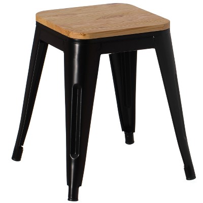 Vintiquewise Decorative Accent Bar Stool for Indoor and Outdoor, Wooden Brown and Metal Black
