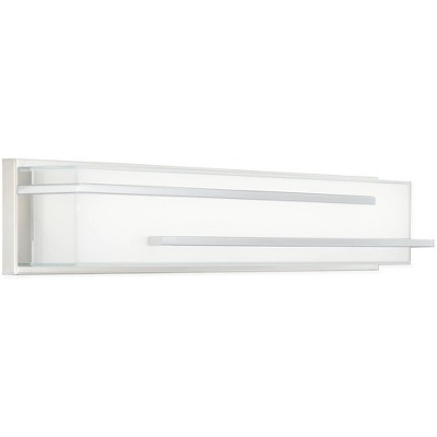 Possini Euro Design Jada Modern Wall Light Chrome Hardwire 26 1/4" Light Bar LED Fixture White Glass for Bedroom Bathroom Vanity Reading Living Room
