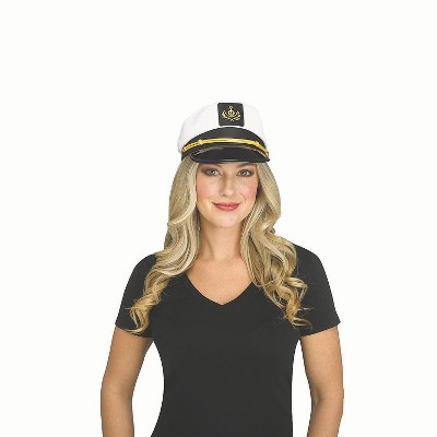 Adults White, Black & Gold Polyester Skipper Hat Costume Accessory