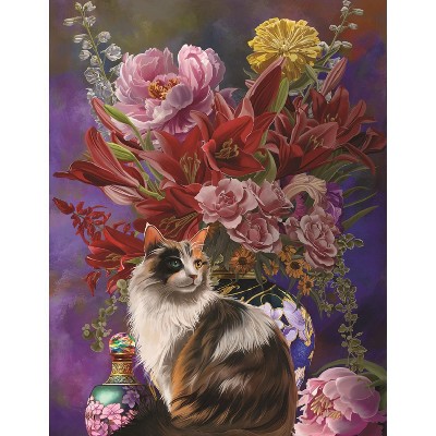 Sunsout Cats and Flowers Four Chinoiserie 500 pc Large Pieces Jigsaw Puzzle 67655