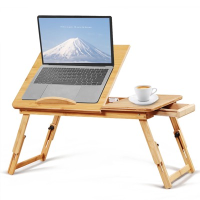 SKONYON Bamboo Laptop Desk Adjustable Folding Bed Tray with Drawer
