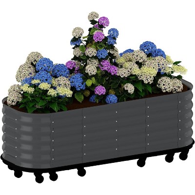 Portable Raised Garden Bed with Water Reservoir, Rolling Steel Planter Box with Wave Sides & Lockable Wheels, Indoor/Outdoor Planter