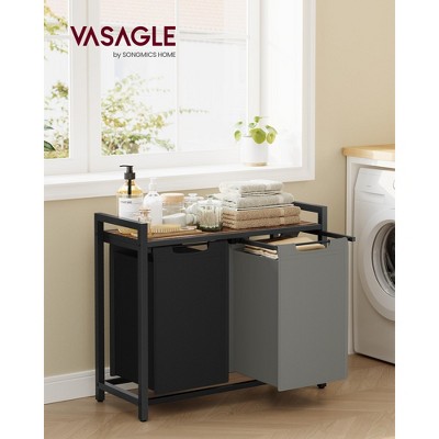 VASAGLE Laundry Hamper Laundry Basket with 2 Pull-Out Bags Laundry Sorter with Shelf