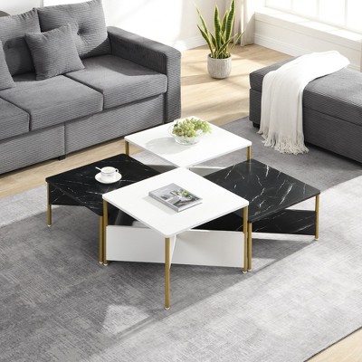 KTMBDW Coffee Table Nesting Square Table Set of 4 Side Table with Sturdy Metal Frame for Living Room Bedroom Apartment