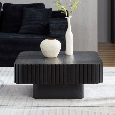 Square Coffee Table Wooden Cocktail Table Handcraft Drum Center Table Sofa Side Table Accent Table - ModernLuxe