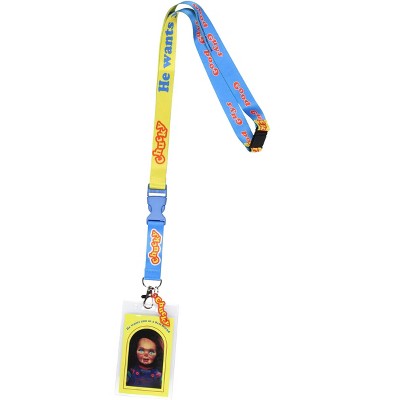 Child's Play Chucky Doll ID Lanyard Badge Holder w Chucky Emblem Rubber Pendant