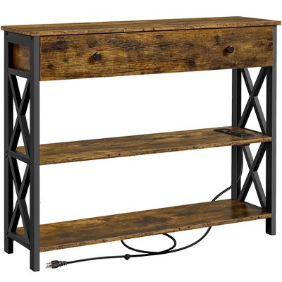 Yaheetech Vintage Wooden Console Table with Power Outlet Sofa Table