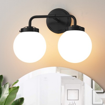 POWLIG Modern Vanity Light Fixture - Bathroom Mirror Lighting with Milk White Glass Globe Shades