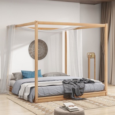 NicBex King Size Canopy Bed 83.9" L Modern Wooden Bed Frame with Low Base and Support Legs for Bedroom, Guest Room, No Box Spring Required