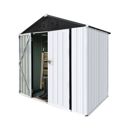 Gulches Outdoor storage sheds 4FTx6FT Apex roof for Garbage Cans, Garden Accessories, Backyard, and Patio Use, Vanilla, White+Black