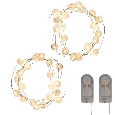 LumaBase Battery-Operated Mini String Light with Crackle Globes - Set of 2