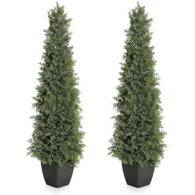 Artificial Cedar Topiary Trees - 5 FT (2 Pack) Topiary Trees Artificial Outdoor & Indoor,Realistic UV Resistant - for Outdoor,Garden, Front Door