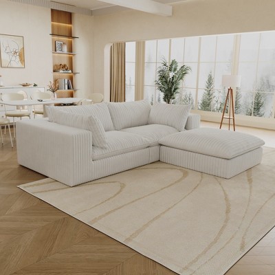 Dronkon Indoor 3-Piece Loveseat with Ottoman Deluxe Cloud Sofa, No Assmebly Deep Seat Couches