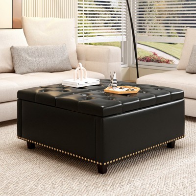 Hrinhom 32.3"W Large square storage stool with two storage doors