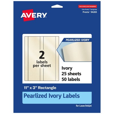 Avery Pearlized Ivory Rectangle Labels, 11" x 3"