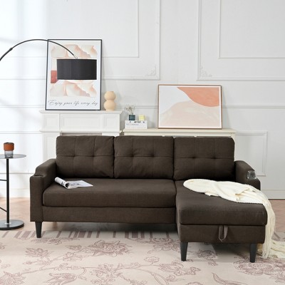 74.8" Pull-Out Sleeper Sofa Couches, Upholstered Sectional Sofa with Storage Ottoman and 2 Cup Holders-ModernLuxe
