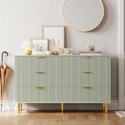 Coucheta 6 Drawer Dresser Wood Chest Organizer Gold Handle Large Cabinet Modern Bedroom Living Room Closet