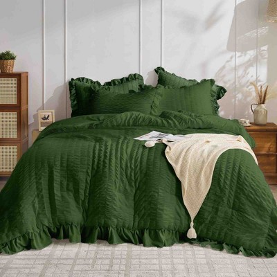 BAGOKIE 2/3 Pieces Seersucker Ruffle Bed in a Bag Comforter Set