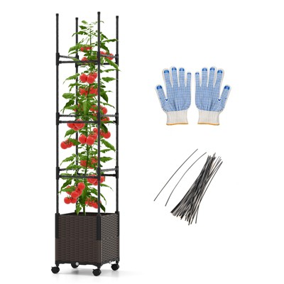 Tangkula 87" Tall Raised Garden Bed w/ Plant Box & Trellis Lockable Wheels Indoor Outdoor