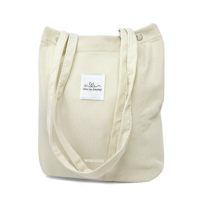 Wrapables Corduroy Tote Bag, Casual Everyday Shoulder Handbag, Cream