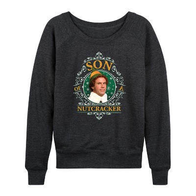 Women's - ELF - Son of a Nutcracker Lightweight French Terry Wide Neck Long Sleeve Graphic Shirt