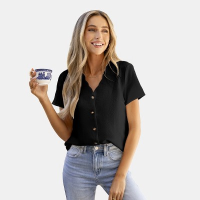 Women's Scalloped V-Neck Blouse Shirt -Cupshe