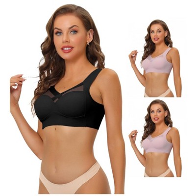 Allegra K Women's Push Up Minimizer Mesh Wirefree Tank Top Full Coverage Bras 3 Packs