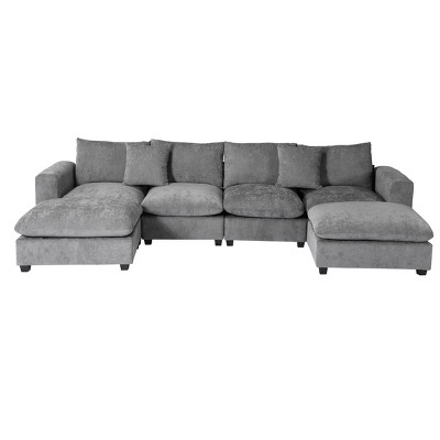 WestinTrends Augusta 128" Chenille Modular U-Shaped Sectional Couch and Chaise With USB/Type-C Ports and Side Pockets