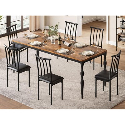 Rectangular Dining Table for 6, 71 Inch Rustic Farmhouse Kitchen Table with Large Tabletop