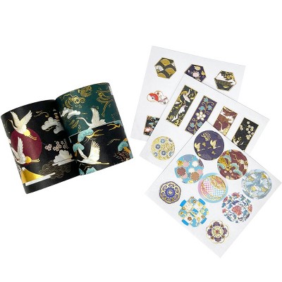 Wrapables Elegant Gold Foil Washi Tape and Sticker Set for Stationery, Diary, Card Making (3 Rolls & 3 Sheets)