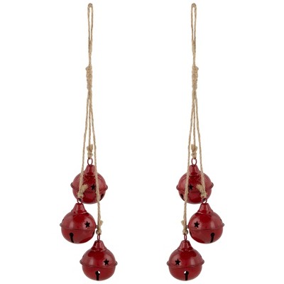 Northlight Cascading Christmas Jingle Bell Ornaments- 13.5" - Red - Set of 2