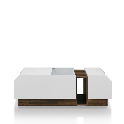 Tammers Coffee Table White - HOMES: Inside + Out: Mid-Century Glass Top, Large Storage Shelves
