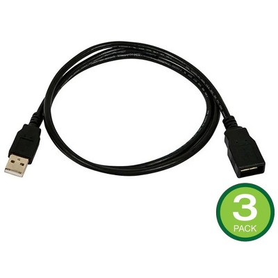 Monoprice USB-A to USB-A (F) 2.0 Cable - Black, 1m - 3 pack