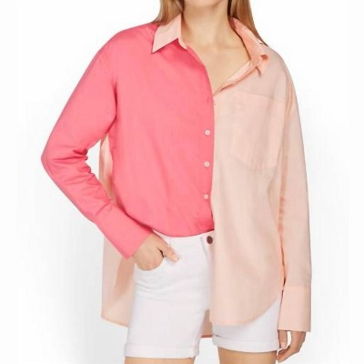 Women's Pink Color Block Button Up - Aaron & Amber