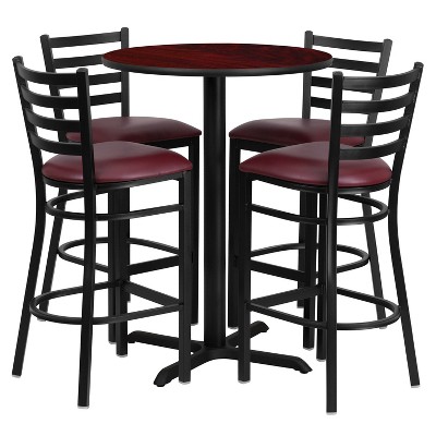 Flash Furniture 30'' Round Laminate Table Set with X-Base and 4 Ladder Back Metal Barstools