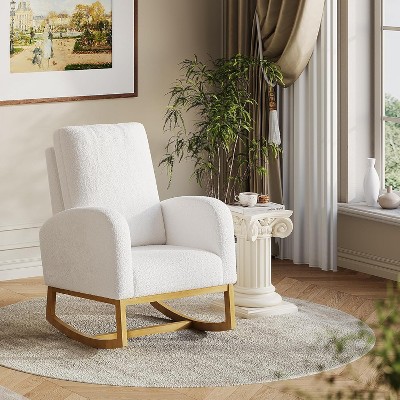 Nursery Rocking Chair, Comfy Upholstered Glider Rocker Armchair with High Back and Side Pocket for Living Room Bedroom