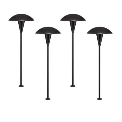 John Timberland Large Mushroom 18" High Mid Century Modern Outdoor Landscape Path Lights Porch House Exterior Outside Set of 4 LED Bulb Black Metal