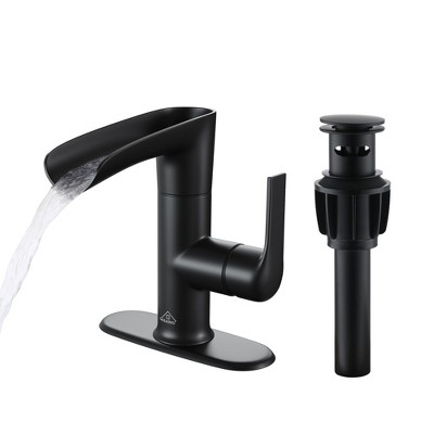 CASAINC Single Handle Single Hole Bathroom Vanity Sink Waterfall Spout Bathroom Faucet with Filter Particles in Matte Black