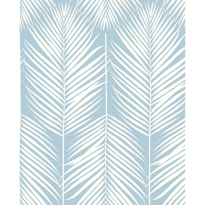 NextWall Palm Silhouette Peel and Stick Wallpaper Light Blue: Removable Vinyl, Nautical Leaf Pattern, Repositionable, 30.75 Sq Ft Coverage