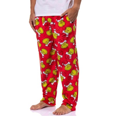 Seven Times Six Dr. Seuss Men's GRINCH Santa Claus Super Minky Fleece Lounge Pajama Pants Red