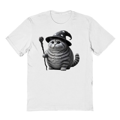 Rerun Island Men's Wizard Cat Short Sleeve Graphic Cotton T-Shirt - White S