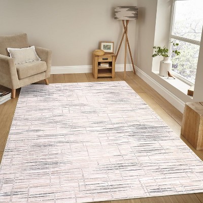Modern Abstract Area Rug, Washable Non Skid Low Pile Floor Carpet, Non Shedding Soft Mat for Living Room, Bedroom, Nursey, Dining Room, Beige 9*12ft