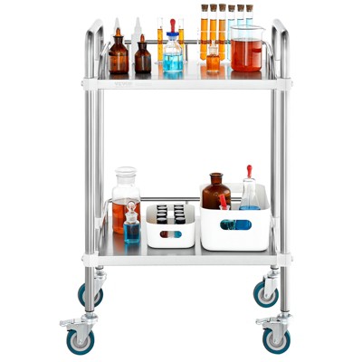 VEVOR Lab Rolling Cart, 2-Shelf Stainless Steel Rolling Cart, Lab Serving Cart with Swivel Casters, Dental Utility Cart,15.16"x21.57"x34.06"