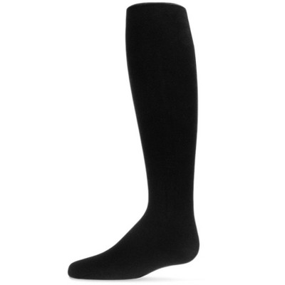 Memoi Girls' Flocked Back Seam Opaque Tights Black 14-16