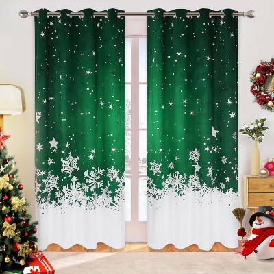 Red Christmas Room Darkening Velvet Curtains for Living Room 2 Panel Sets with Snowflake Print