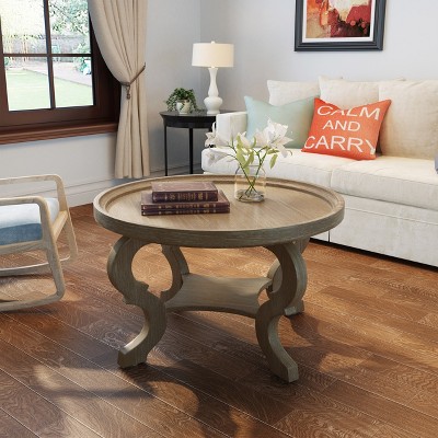 GDFStudio Isabella Traditional Round Coffee Table with Queen Anne Legs