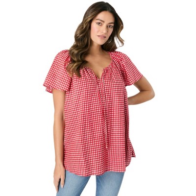 Roaman's Embroidered Ruffle Blouse