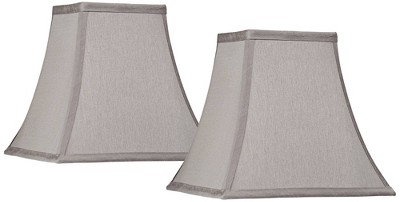 Springcrest Collection Set of 2 Square Lamp Shades Pewter Gray Small 5.25" Top x 10" Bottom x 9.5 High Spider with Replacement Harp and Finial Fitting