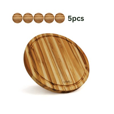 4pcs/5pcs Kitchen Wooden Cutting Boards With Groove Knife-Safe Rectangular/Round Serving Boards Housewarming Gift